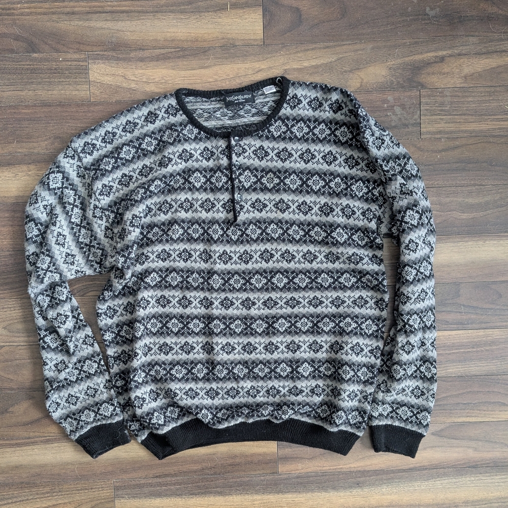 Vintage Yves Saint Laurent Black and Gray Crewneck Sweater
